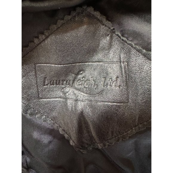 Laura Leigh Vintage Leather Biker Jacket Size Large Black Zip Front and Pockets - Picture 7 of 16